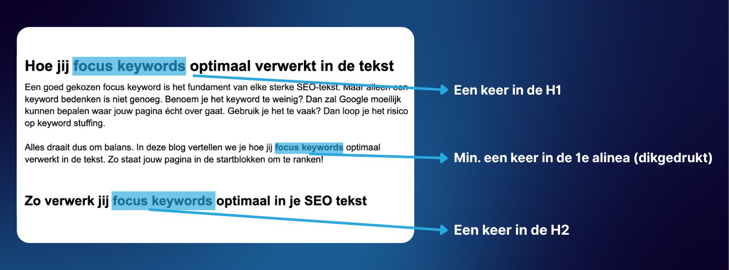 Voorbeeld focus keyword in SEO tekst